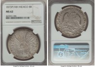 Republic 8 Reales 1873 Pi-MH MS62 NGC, San Luis Potosi mint, KM377.12, DP-Pi59. Exhibiting an attractive touch of steel-hued tone, with some minor die...