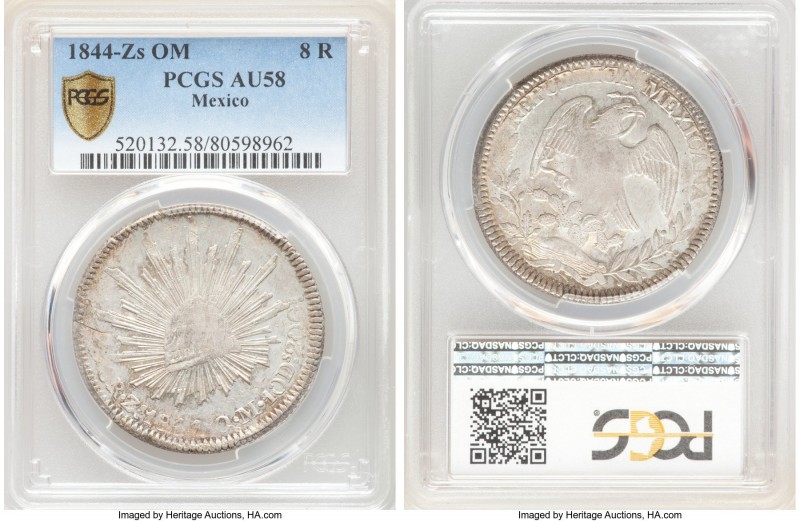 Republic 8 Reales 1844 Zs-OM AU58 PCGS, Zacatecas mint, KM377.13, DP-Zs24.

HID0...