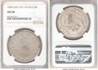 Republic 8 Reales 1856/5 Zs-MO AU58 NGC, Zacatecas mint, KM377.13, DP-Zs37. 1856/5 Overdate variety. A rare overdate type and listed as such by Duniga...