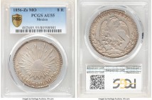 Republic 8 Reales 1856 Zs-MO AU55 PCGS, Zacatecas mint, KM377.13, DP-Zs37. Lightly toned and featuring a subtle darkening at the peripheries, where th...