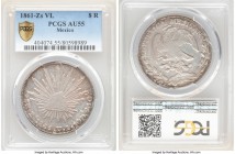 Republic 8 Reales 1861/0 Zs-VL AU55 PCGS, Zacatecas mint, KM377.13, DP-Zs44. Well-patinated in russet hues with a clear 0 beneath the final digit of t...