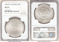 Republic 8 Reales 1886 Zs-FZ MS64 NGC, Zacatecas mint, KM377.13, DP-Zs72. Possessed of an immense visual allure, showcasing satin surfaces studded wit...