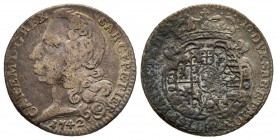Carlo Emanuele III, Primo Periodo 1730-1755 
Mezza Lira, I tipo, Torino, 1742, AG 2.62 g.
Ref : MIR 933 (R2), Biaggi 798 
Conservation : TB et Rare