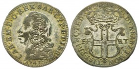 Carlo Emanuele III, Primo Periodo 1730-1755 
5 Soldi, III tipo, Torino, 1742, Mi 3.81 g.
Ref : MIR 936a, Sim. 23/1, Biaggi 801a
Conservation : TB-TTB