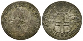 Carlo Emanuele III, Primo Periodo 1730-1755 
5 Soldi, III tipo, Torino, 1745, Mi 3.70 g.
Ref : MIR 936d, Sim.23, Biaggi 801c
Conservation : TB-TTB