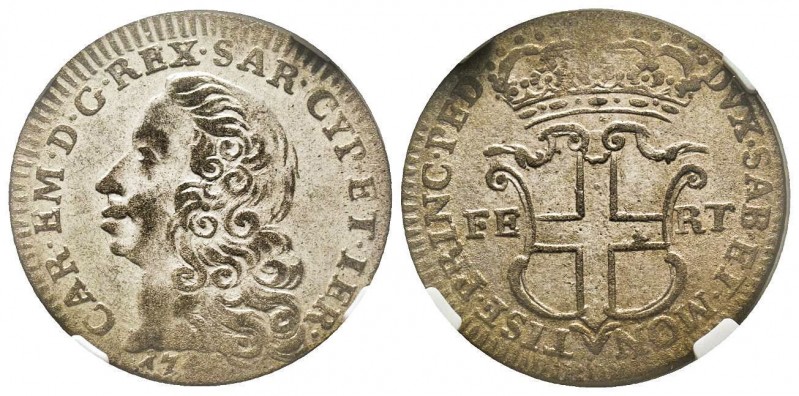 Carlo Emanuele III, Primo Periodo 1730-1755 
5 Soldi , III tipo, Torino, 1745, M...