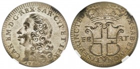 Carlo Emanuele III, Primo Periodo 1730-1755 
5 Soldi , III tipo, Torino, 1745, Mi 4.35 g.
Ref : MIR 936d, Sim. 23/4, Biaggi 801c
Conservation : AU53. ...