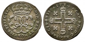Carlo Emanuele III, Primo Periodo 1730-1755 
Soldo, Torino, 1734, Mi 1.73 g.
Ref : MIR 939b, Sim. 26/2
Conservation : TB