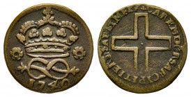 Carlo Emanuele III, Primo Periodo 1730-1755 
2 Denari, Torino, 1740, Cu 1.75 g.
Ref : MIR 940f, Sim. 27/6
Conservation : TB-TTB
