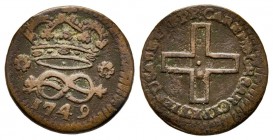 Carlo Emanuele III, Primo Periodo 1730-1755 
2 Denari, Torino, 1749, Cu 1.48 g.
Ref : MIR 940o, Biaggi 805l
Conservation : TB
