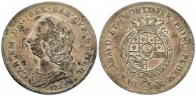 Carlo Emanuele III Secondo Periodo 1755-1773
Scudo Nuovo da 6 lire, Torino, 1755, AG 34.86 g.
Ref : MIR 946a (R), Sim. 33/1, Biaggi 811a
Conservation ...