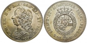 Carlo Emanuele III Secondo Periodo 1755-1773 
Scudo Nuovo, Torino, 1755, AG 35.12 g.
Ref : MIR 946a (R), Biaggi 811a
Conservation : NGC MS60
