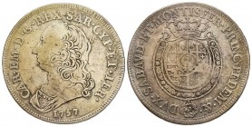 Carlo Emanuele III Secondo Periodo 1755-1773 
Mezzo Scudo Nuovo, Torino, 1757, AG 17.00 g.
Ref : MIR 947c (R), Sim. 34/3, Biaggi 812c
Conservation : T...