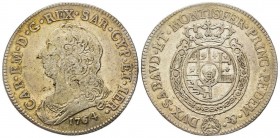 Carlo Emanuele III Secondo Periodo 1755-1773 
Mezzo Scudo Nuovo, Torino, 1764, AG 17.55 g.
Ref : MIR 947j (R), Sim. 34/10, Biaggi 812l
Conservation : ...