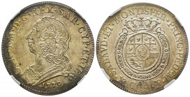 Carlo Emanuele III Secondo Periodo 1755-1773 
Mezzo Scudo Nuovo, Torino, 1770, AG 17.58 g.
Ref : MIR 947p (R2), Sim. 34/16, Biaggi 812q
Conservation :...