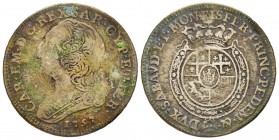 Carlo Emanuele III Secondo Periodo 1755-1773 
Quarto di Scudo Nuovo, Torino, 1757, AG 8.19 g.
Ref : MIR 948c (R), Sim. 35/3, Biaggi 813c
Conservation ...
