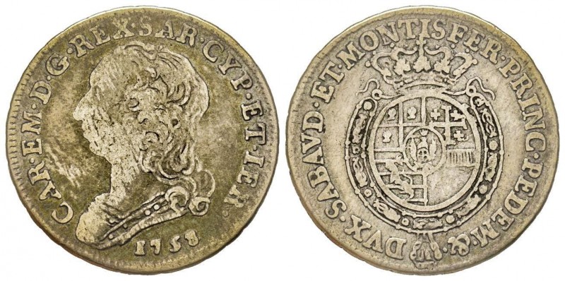 Carlo Emanuele III Secondo Periodo 1755-1773 
Quarto di Scudo Nuovo, Torino, 175...