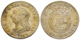 Carlo Emanuele III Secondo Periodo 1755-1773 
Quarto di Scudo Nuovo, Torino, 1763, AG 8.65 g.
Ref : MIR 948i (R), Biaggi 813h
Conservation : rayures s...