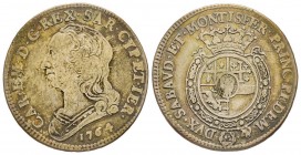 Carlo Emanuele III Secondo Periodo 1755-1773 
Quarto di Scudo Nuovo, Torino, 1764, AG 8.56 g.
Ref : MIR 948j, Biaggi 813i
Conservation : TB/TTB