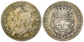 Carlo Emanuele III Secondo Periodo 1755-1773
Quarto di Scudo Nuovo, Torino, 1764, AG 8.42 g.
Ref : MIR 948j, Sim. 35/10, Biaggi 813i
Conservation : ra...