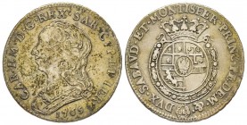 Carlo Emanuele III Secondo Periodo 1755-1773
Quarto di Scudo Nuovo, Torino, 1765, AG 8.57 g.
Ref : MIR 948k, Sim. 35/11, Biaggi 813l
Conservation : TT...