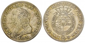 Carlo Emanuele III Secondo Periodo 1755-1773
Quarto di Scudo Nuovo, Torino, 1765, AG 8.54 g.
Ref : MIR 948k, Sim. 35/11, Biaggi 813l
Conservation : TB