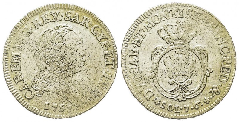 Carlo Emanuele III Secondo Periodo 1755-1773 
7.6 Soldi, Torino, 1757, Mi 4.71 g...