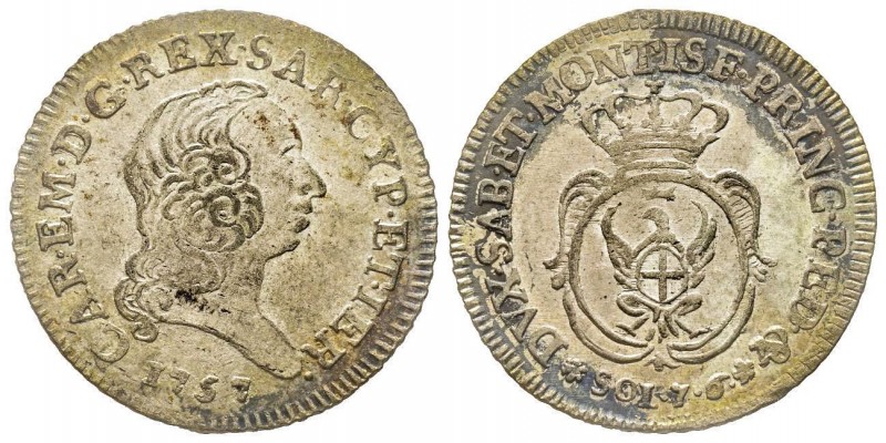 Carlo Emanuele III Secondo Periodo 1755-1773 
7.6 Soldi, Torino, 1757, Mi 4.69 g...