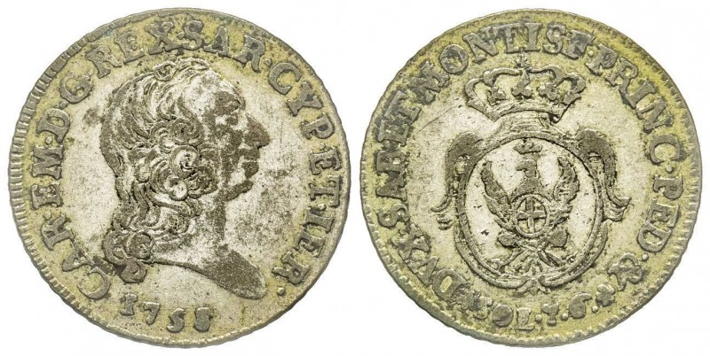 Carlo Emanuele III Secondo Periodo 1755-1773 
7.6 Soldi, Torino, 1758, Mi 4.86 g...