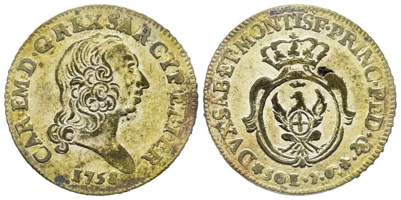 Carlo Emanuele III Secondo Periodo 1755-1773 
7.6 Soldi, Torino, 1758, Mi 4.25 g...
