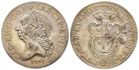 Carlo Emanuele III Secondo Periodo, Monetazione per la Sardegna 1755-1773
Mezzo Scudo Sardo, Torino, 1768, AG 11.72 g. 
Ref : MIR 958a (R2), Biaggi 82...
