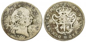 Carlo Emanuele III Secondo Periodo, Monetazione per la Sardegna 1755-1773
Reale Nuovo, Torino, 1769, Mi 2.89 g.
Ref : MIR 962b (R), Sim. 49, Biaggi 82...