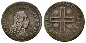 Carlo Emanuele III Secondo Periodo, Monetazione per la Sardegna 1755-1773 
Cagliarese Vecchio, I tipo, Torino, 1732, Cu 2.14 g.
Ref : MIR 968 (R), Sim...