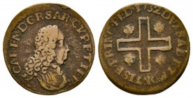 Carlo Emanuele III Secondo Periodo, Monetazione per la Sardegna 1755-1773 
Cagliarese Vecchio, I tipo, Torino, 1732, Cu 2.23 g.
Ref : MIR 968 (R), Sim...