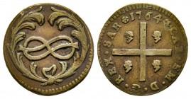 Carlo Emanuele III Secondo Periodo, Monetazione per la Sardegna 1755-1773 
Cagliarese Nuovo, Torino, 1764, Cu 2 g.
Ref : MIR 970b, Biaggi 834a
Conserv...