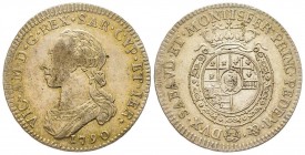 Vittorio Amedeo III 1773-1796 
Quarto di Scudo, Torino, 1790, AG 8.77 g. 
Ref : MIR 989n (R6), Sim 11/13
Conservation : TTB. Très Rare