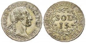 Vittorio Amedeo III 1773-1796 
15 Soldi, Torino, 1794, Mi 4.98 g.
Ref : MIR 991a, Biaggi 852a
Conservation : TTB-SUP