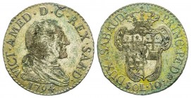 Vittorio Amedeo III 1773-1796 
10 Soldi, Torino, 1794, Mi 2.79 g.
Ref : MIR 992a, Biaggi 853a
Conservation : TB-TTB