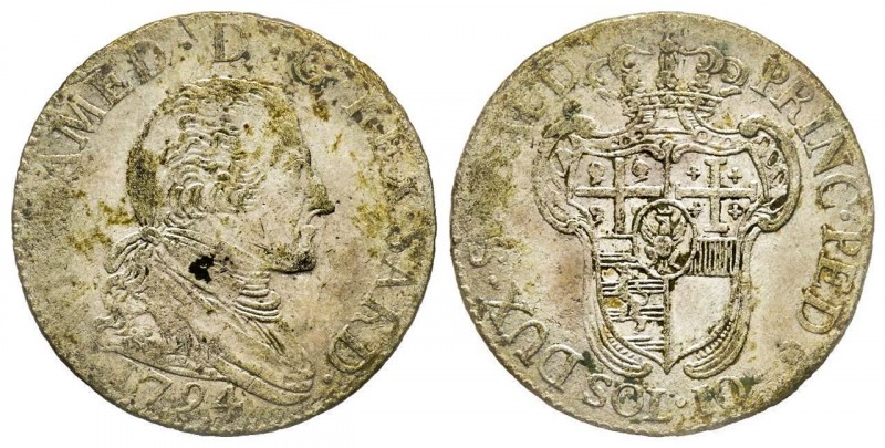 Vittorio Amedeo III 1773-1796 
 10 Soldi, Torino, 1794, Mi 2.66 g.
Ref : MIR 992...