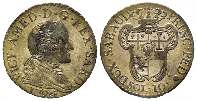 Vittorio Amedeo III 1773-1796 
10 Soldi, Torino, 1795 (5/4), Mi 2.87 g.
Ref : MI...