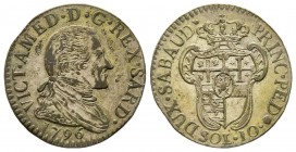 Vittorio Amedeo III 1773-1796 
10 Soldi, Torino, 1796, Mi 2.83 g.
Ref : MIR 992c, Biaggi 853c
Conservation : TB-TTB