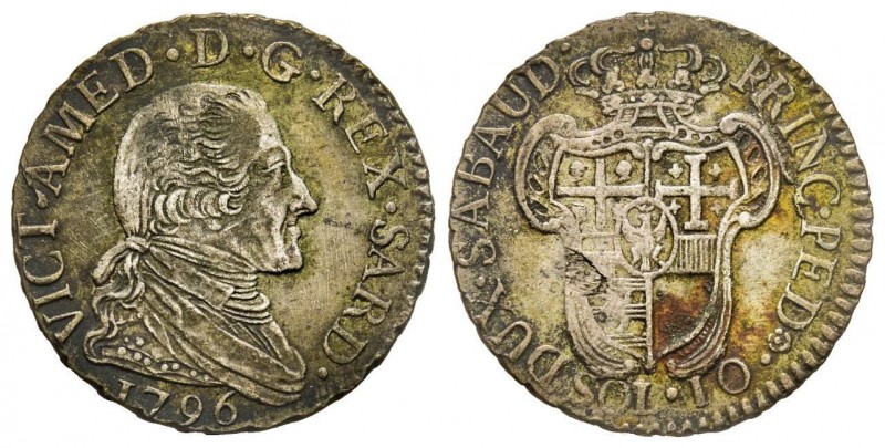 Vittorio Amedeo III 1773-1796 
10 Soldi, Torino, 1796, Mi 2.63 g.
Ref : MIR 992c...