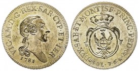 Vittorio Amedeo III 1773-1796 
7.6 Soldi, Torino, 1781, Mi 4.44 g. 
Ref : MIR 993a, Biaggi 854a
Conservation : FDC