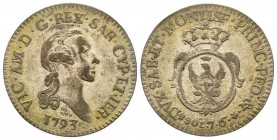 Vittorio Amedeo III 1773-1796 
7.6 Soldi, Torino, 1793, Mi 4.66 g.
Ref : MIR 993h (R), Biaggi 854e
Conservation : TTB. Rare