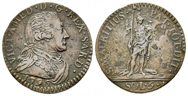 Vittorio Amedeo III 1773-1796 
5 Soldi, Torino, 1795, Cu 5.22 g.
Ref : MIR 994b,...