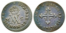 Vittorio Amedeo III 1773-1796 
Mezzo Soldo, Torino, 1783, Mi 1.62 g.
Ref : MIR 997d, Sim. 19/4
Conservation : pr.Superbe