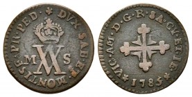 Vittorio Amedeo III 1773-1796 Mezzo Soldo, Torino, 1785, Mi 1.52 g.
Ref : MIR 997f, Biaggi 858c
Conservation : TTB