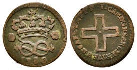 Vittorio Amedeo III 1773-1796 
2 Denari, Torino, 1780, Cu 1.67 g.
Ref : MIR 998h, Biaggi 859g
Conservation : presque TTB