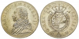 Vittorio Amedeo III
Monetazione per la Sardegna 
Quarto di Scudo, Torino, 1798, AG 8.79 g. 
Ref : MIR 1013a (R4)
Conservation : Superbe et très rare