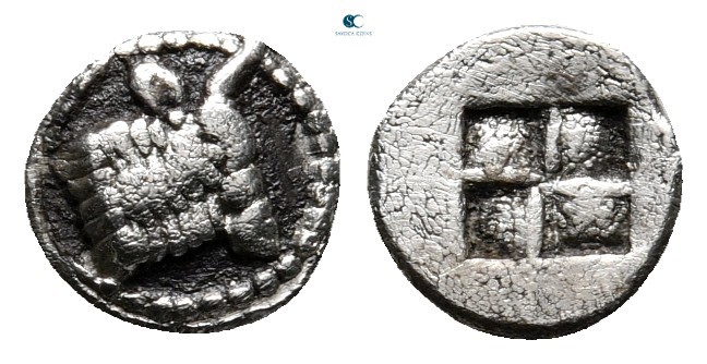 Macedon. Akanthos circa 470-390 BC. 
Hemiobol AR

7 mm., 0,41 g.



very ...
